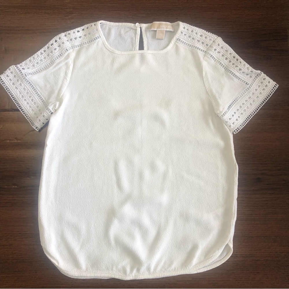 MICHAEL MICHAEL KORS Women’s White Eyelet Short Sleeve Blouse Size XS